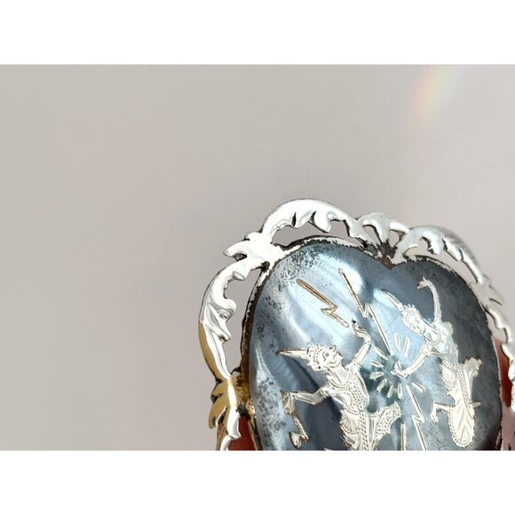 Siam Sterling Silver Mekkalah & Ramasoon Heart Shaped Vintage Thai Brooch - Picture 10 of 10